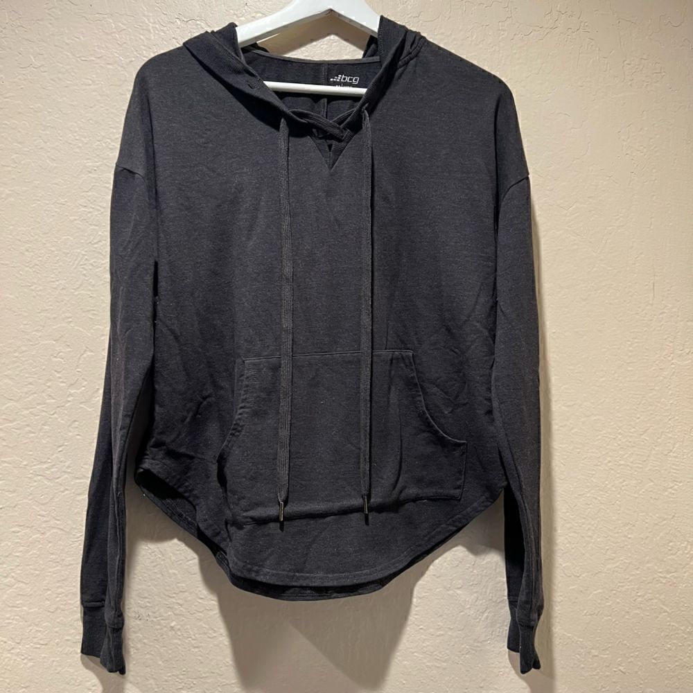BCG Lace Up Corset V neck Med Charcoal Hoodie Gray